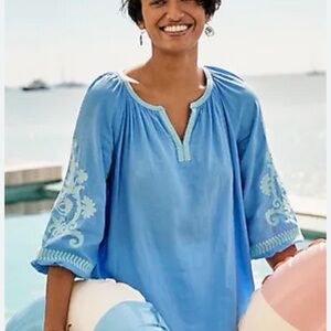 J.Jill NWT Linen Blue Embroidered Women's Top Size LP